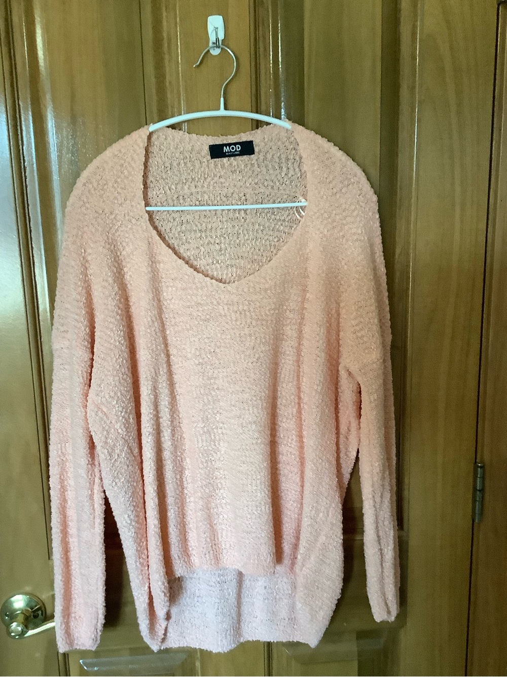 MOD Peach V-Neck Plush Pullover Sweater